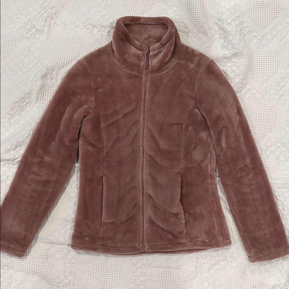 32 Degrees Plush Zip-Up Jacket in Dusty Mauve